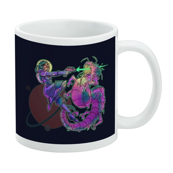 Science Fiction Space Woman and Alien White Mug