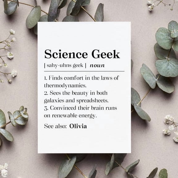 Science Geek Definition Greeting Card for Olivia, Personalized STEM Gift for Science Enthusiast, Academic Birthday Card for Nerd, Minimalist Design