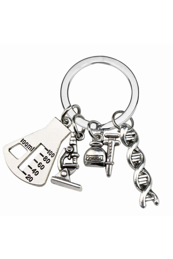 Science Keychain Microscope Chemistry Molecules Key Rings Key Jewelry Metal Texture Suitable for Gifts and Everyday Use