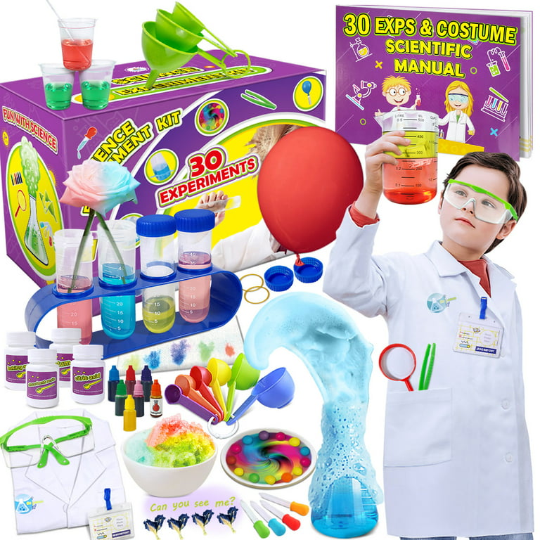 Science Kit pour Enfants, 30 expériences de Laboratoire, Jouets, Cadeaux  pour garçons et Filles de 4, 5, 6, 7, 8, 9, 10 Ans, Costume, Jeu de rôle,  Apprentissage pédagogique, fête d'anniversaire : : Jeux et Jouets
