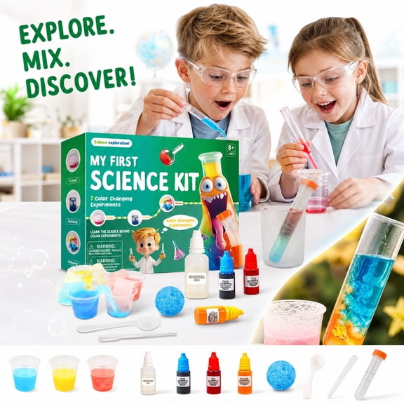 Science Kit for Student with 7 Color Changing Experiments Featuring Plastic Test Tubes, Hobby Activities for Student Ages 8-12 for Home Hobby and Classroom Exploration, Birthday