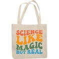 thumbnail image 1 of Science Like Magic but Real Quote, Groovy Retro Wavy Text Merch Gift, 12oz Canvas Tote Bag, 1 of 3
