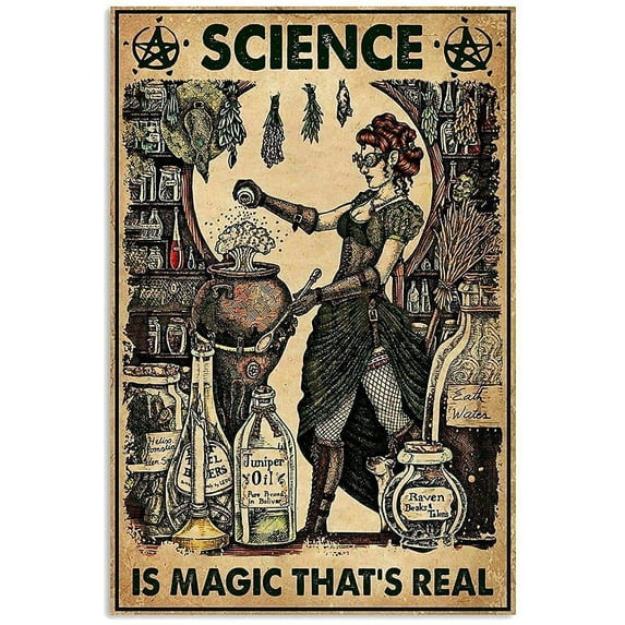 Science is Magic?That's?Real?Witch Vintage Metal Tin Sign Witchcraft Baking Kitchen Decor Iron Painting for Home Garden Black Cats Wall Art Poster 6x8 Inch