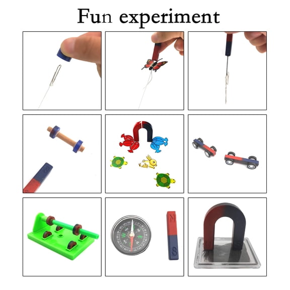 Science Magnet Experiment Kit with Bar, Ring, Horseshoe & Compass Magnets 0.6 lbs