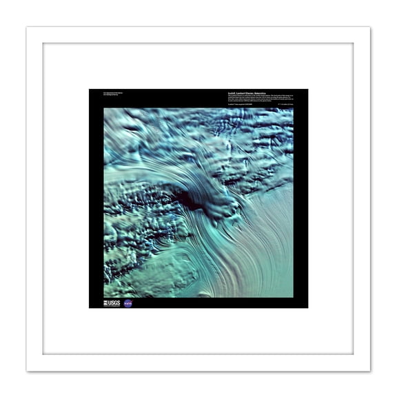 Science Map Satellite Antarctica Lamber Glacier Ice Replica 8X8 Inch Square Wooden Framed Wall Art Print Picture with Mount
