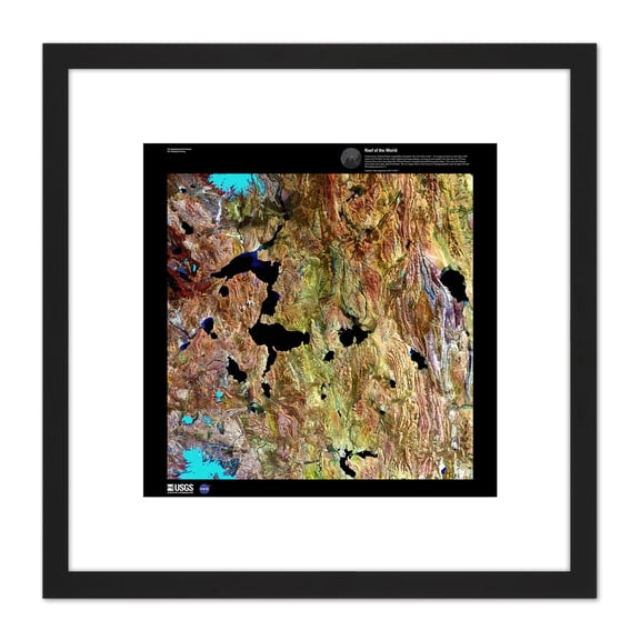 Science Map Satellite Himalayas Tibet Lake Old Reproduction 8X8 Inch Square Wooden Framed Wall Art Print Picture with Mount