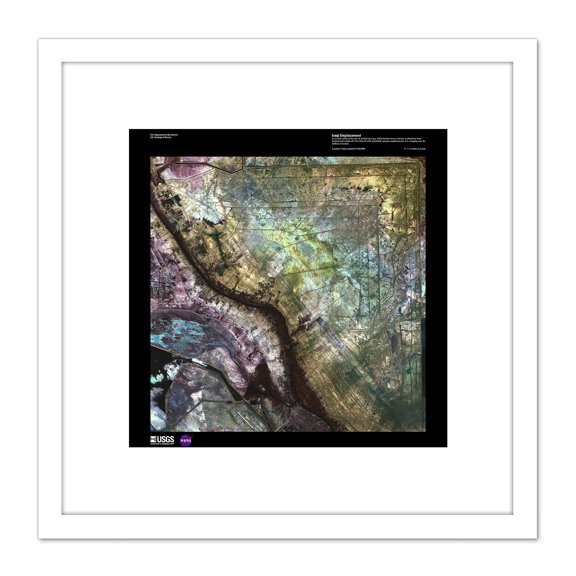 Science Map Satellite Iraq Military Basrah Old Reproduction 8X8 Inch Square Wooden Framed Wall Art Print Picture with Mount