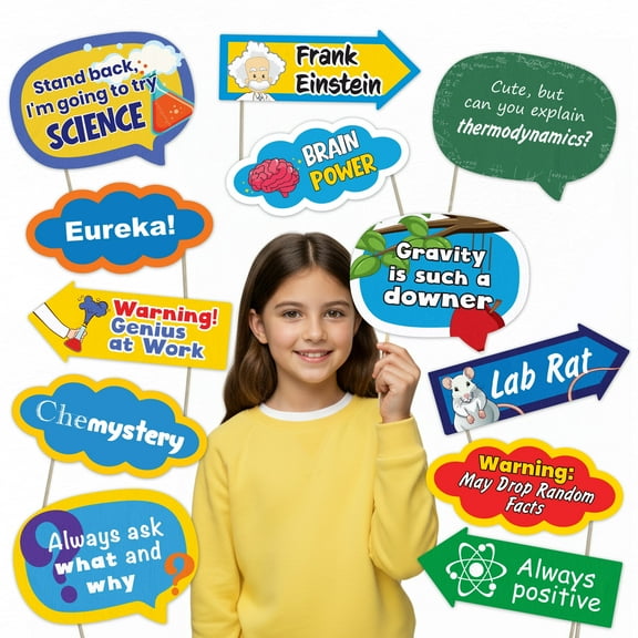 Science Party Photo Booth Props Set STEM-Themed Decorations for Birthdays & School Events (12 pcs)