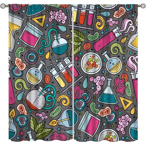 Science Physics Curtains, Abstract Math Chemistry Curtain Scientist Graffiti Print Window Treatments for Kids Teens Bedroom Living Room Set 2 Panels,63x63 Inches