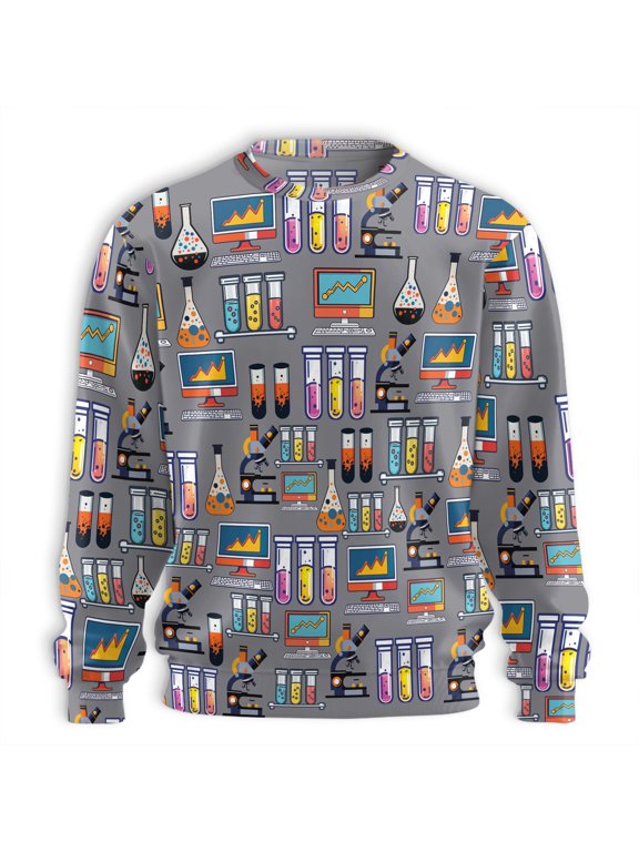 Science Print Sweatshirt Hoodie, Chemistry Physics Biology Pattern Pullover, STEM Teacher Gift for Men Women