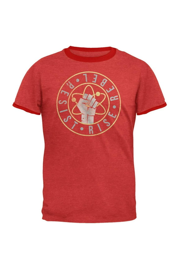 Science Rise Rebel Resist March Mens Ringer T Shirt Heather Red-Red X-LG