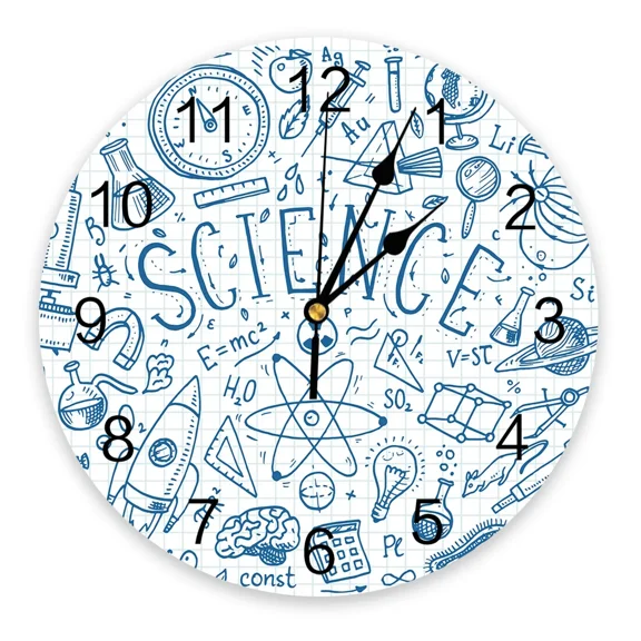 Science Rocket Microscope Planet Kitchen Round Wall Clocks Desktop Digital Clock Non-ticking Creative Childrens Room Wall Watch(10 Inch)