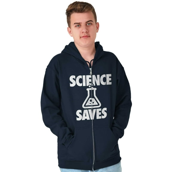 Science Saves Nerdy Scientist Geek Unisex Fleece Graphic Zip Up Hoodie Brisco Brands 2X