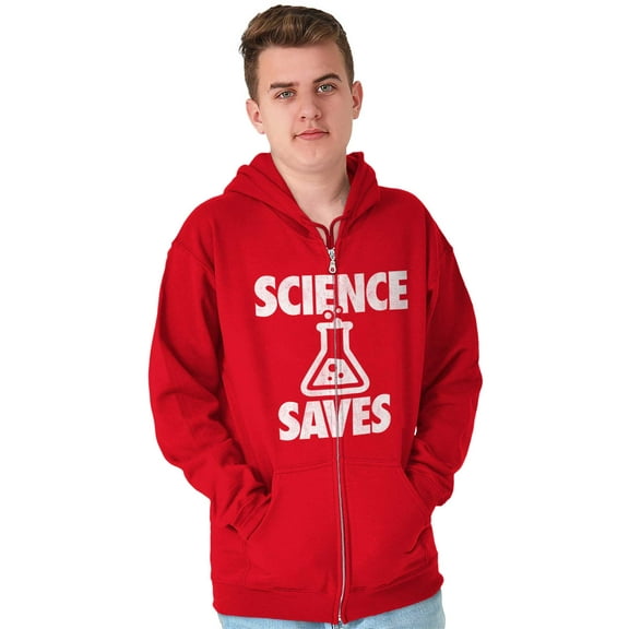 Science Saves Nerdy Scientist Geek Zip Up Hoodie Men's Women's Brisco Brands L