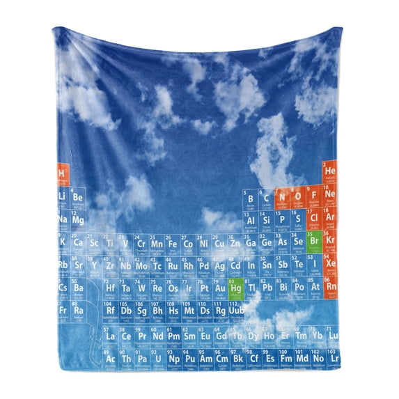 Science Soft Flannel Fleece Throw Blanket, Clear Open Sky with Clouds and Chemistry Table Pattern Smart Student Print, Cozy Plush for Indoor and Outdoor Use, 50" x 70", White and Blue, by Ambesonne
