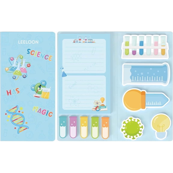 Science Sticky Notes Set, 360 Sheets Cute Cartoon Science Self-Stick Notes Pads Laboratory Themed Memo Pads Chemistry Page Markers for Home Office Supplies