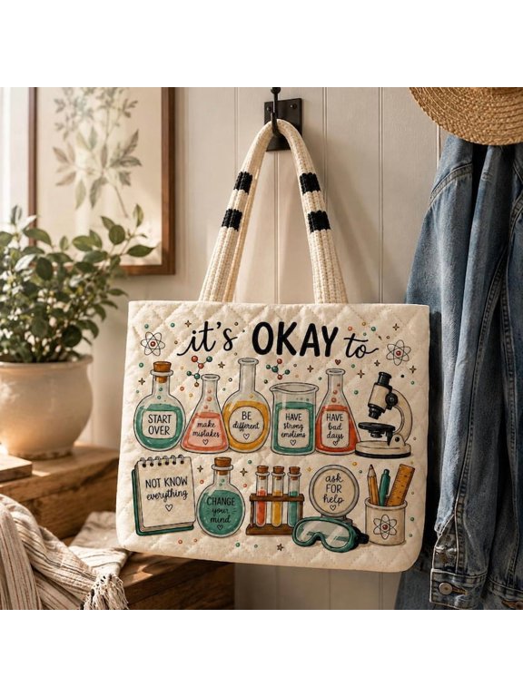 Science Teacher Tote Bag, Chemistry Lab Quote Quilted Bag, Biology Classroom Gift, STEM Teacher Shoulder Bag, Back To School Gift