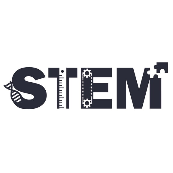 Science Technology Engineering Mathematics Artwork Design with DNA, Puzzle and Ruler for School Classroom Vinyl Wall Decal - STEM Banner Art with Creative Abstract Art Look for Class Wall Decoration -