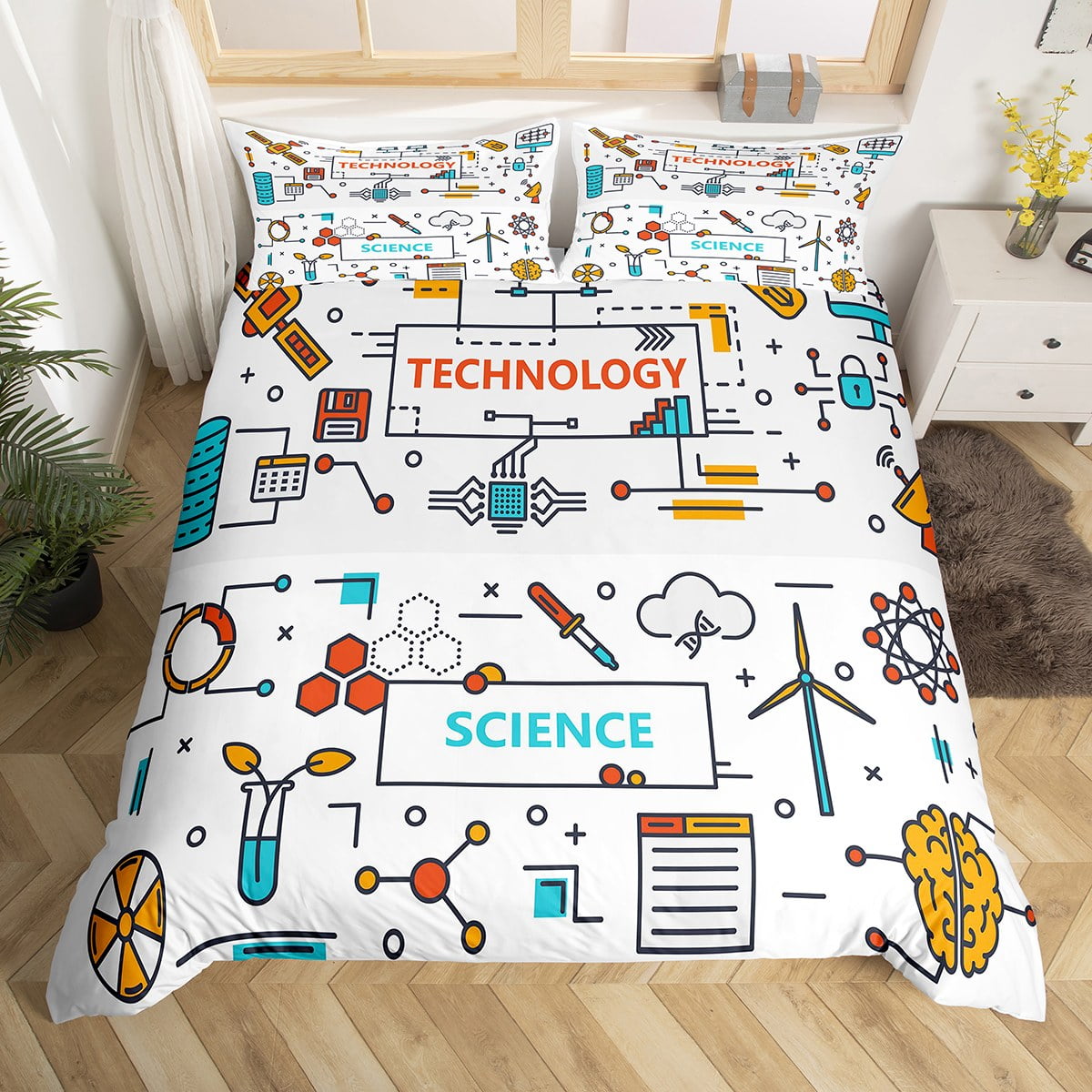 Science Theme Bedding Set Queen for Boys Girls Teens School Educational