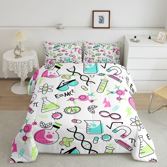 Science Theme Comforter Set Full Math Equation Bedding Teens School Educational Dorm Bedroom Decor Science Formula Bedding Comforter Sets Chemical Subject Theme Duvet Insert