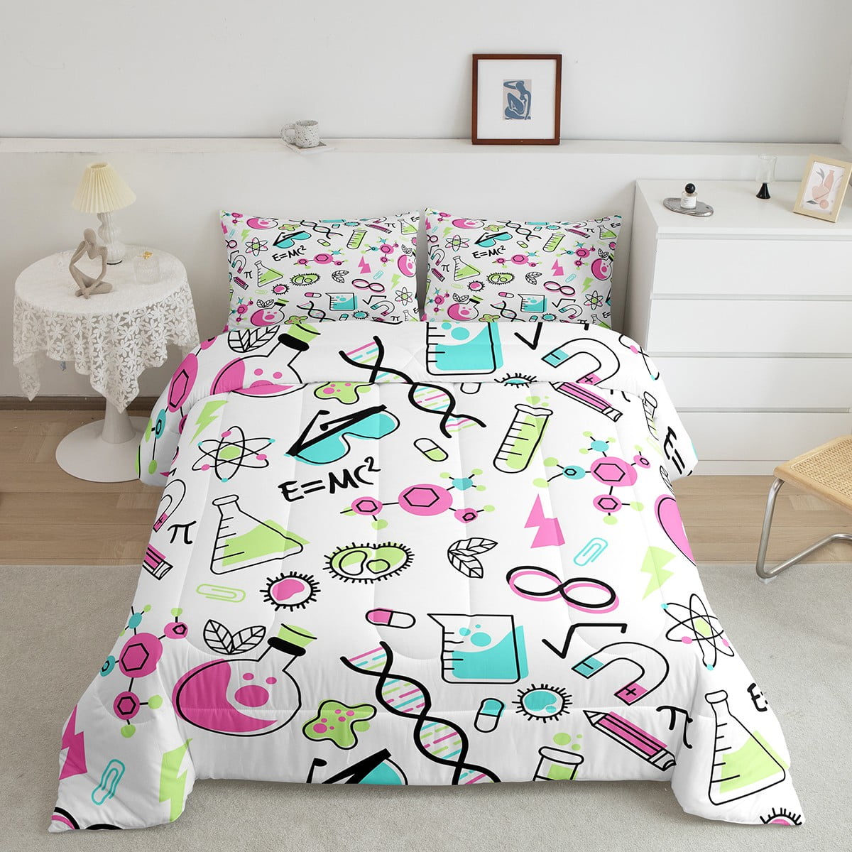 Science Theme Comforter Set Queen for Boys Girls Math Equation Bedding