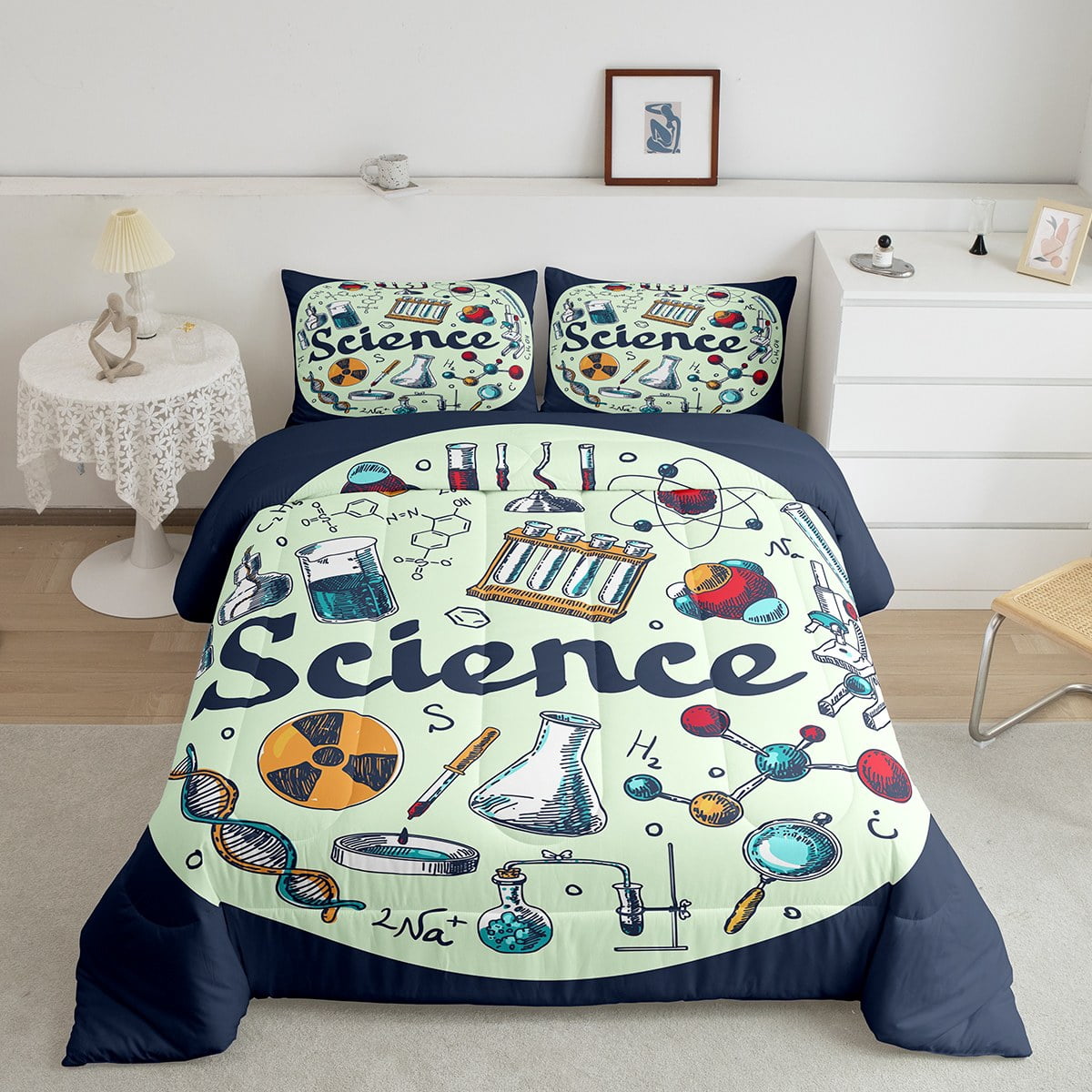 Science Theme Kids Comforter Set Queen Size Boys Girls Science Formula