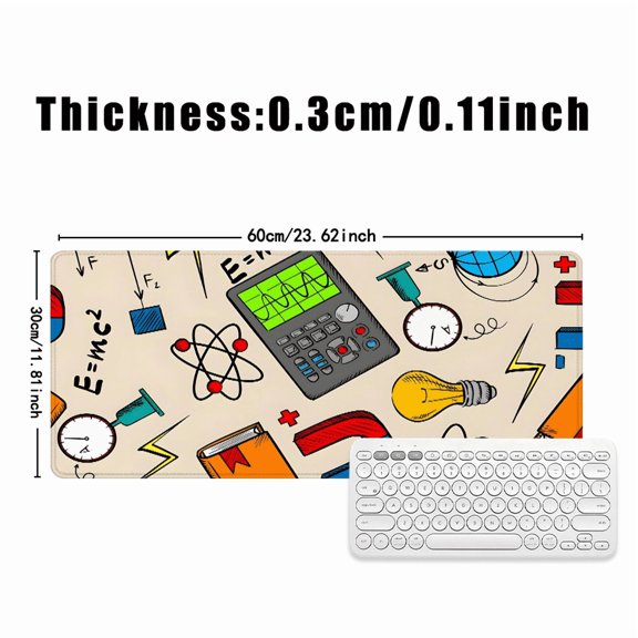Science Theme Mouse Pad 31.5 x 11.82 Inches Rubber Design with Physics and Math Elements for Desk Use