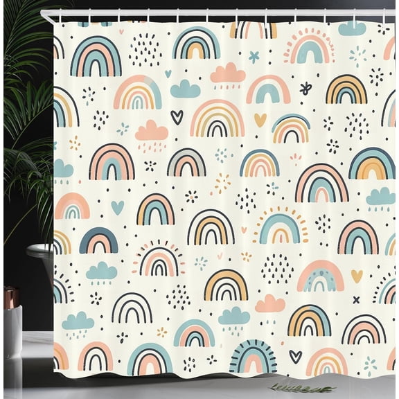 Science Theme Shower Curtain Hand Drawn Style Chemistry Laboratory Multicolor Rainbow Sea Cloth Fabric Curtain Bathroom Decor with Hooks, 60x72in