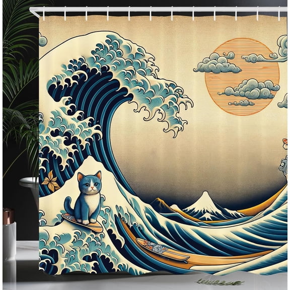 Science Theme Shower Curtain Hand Drawn Style Chemistry Laboratory Multicolor Rainbow Sea Cloth Fabric Curtain Bathroom Decor with Hooks, 60x72in