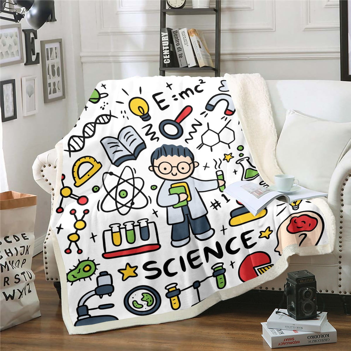Science Theme Throw Blanket for Boys Girls Science Formula Blanket Math