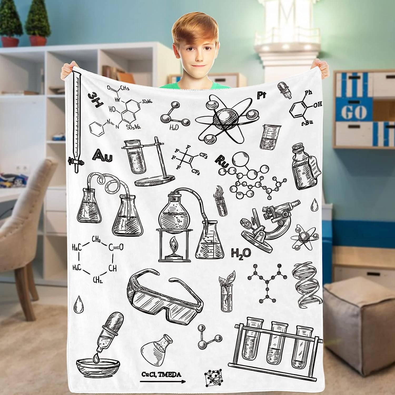 Science Throw Blanket Cozy Soft Hand Drawn Style Chemistry Blankets