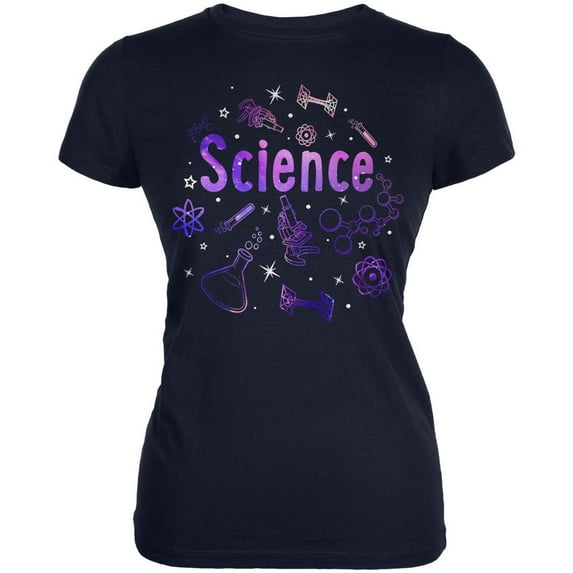 Science Tools Atoms Space Scientist Teacher Juniors Soft T Shirt Navy X-LG