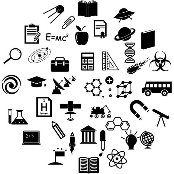 Science Wall Sticker - PVC Removable Wall Decal with Chemistry, Space, Genes, Relativity, Physics and Solar System -effect 36"x 36" - Educational and Fun Wall Art for School and Science