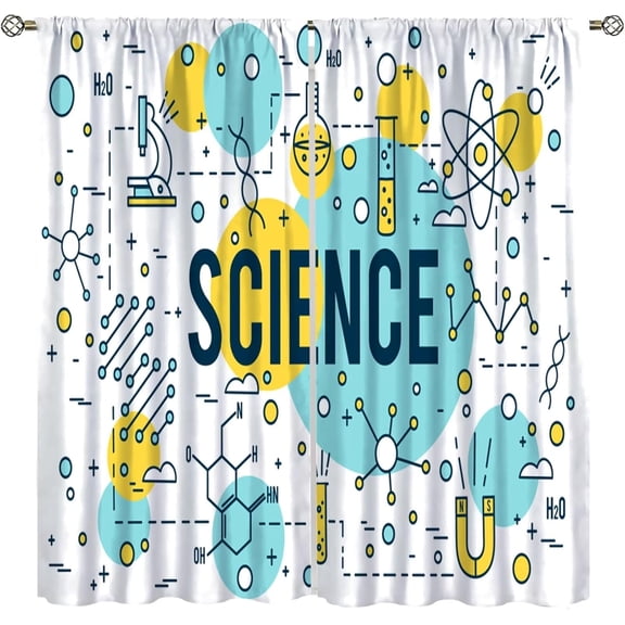 Science Window Curtains, Chemistry Chemical Science Pharmacy Research Room Darkening Door Window Rod Pocket Curtain for Girls Boys Kids Bedroom Study Room Classroom Set 2 Panels,55x39 Inches