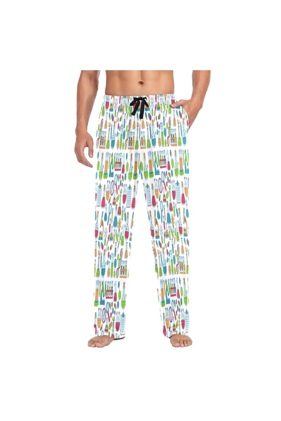 Science lab seamless pattern(2) Men's ComfortSoft Cotton Printed Lounge Pants,Pockets, Drawstring/Elastic Waist