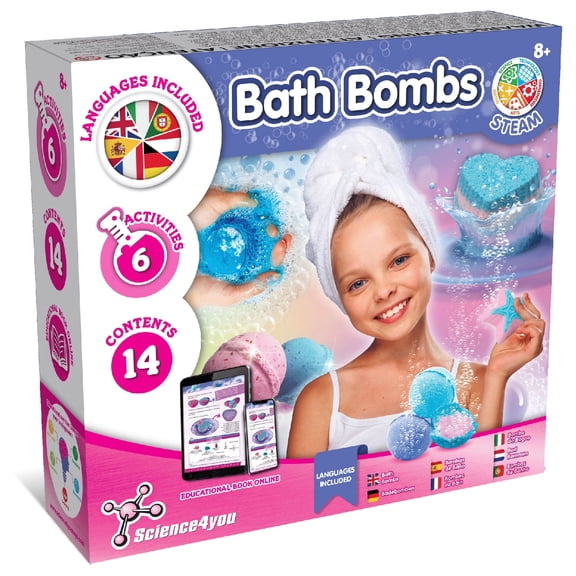 Science4you - Bath Bomb Making Kit for Kids +8 Years Old - Make Your Own Bath Bombs with 6 Science Experiments for Childrens - Educational Science Kits for Kids Age 8, Gift Set for Girls