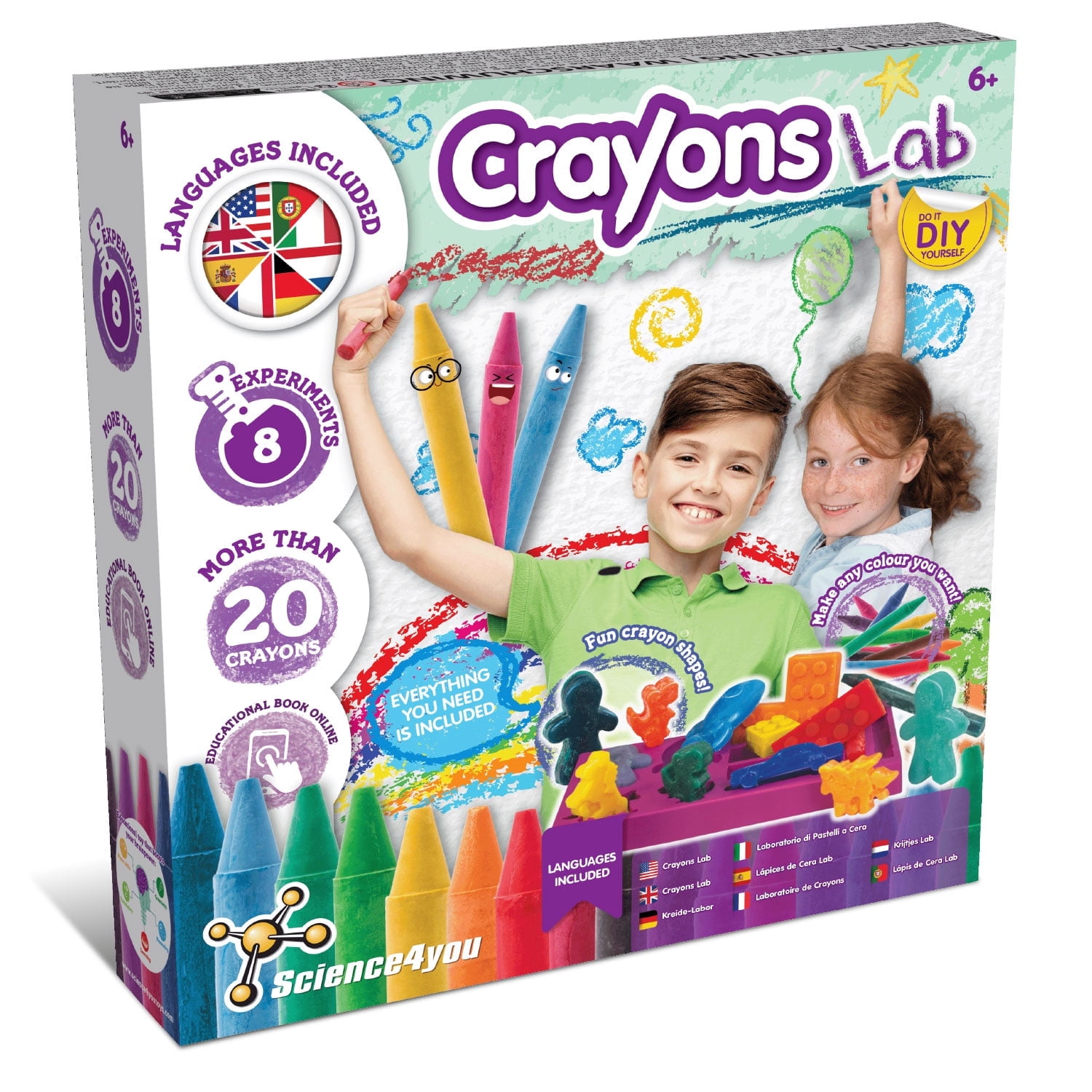 Science4you Crayons Lab – Make your own Crayons for Kids Age 6+, Fun Shapes: Dinosaur, Unicorn, Car, Paint Sticks, Creative & Colouring Arts & Crafts Kit, Toy Gift for Boys & Girls Age  6 7 8 9+