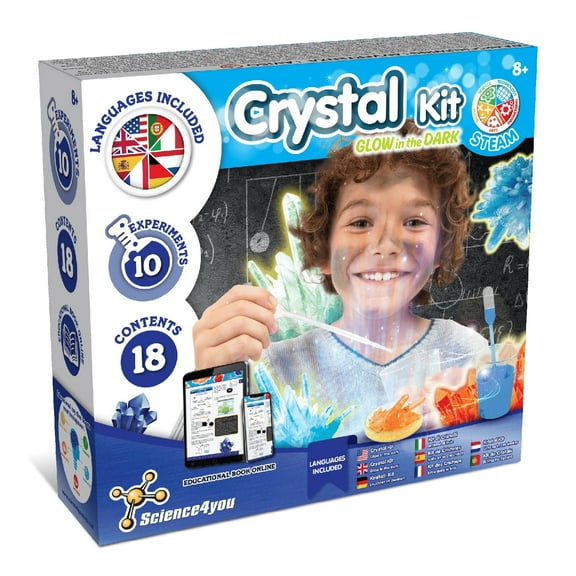 Science4you Crystal Making Kit for Kids - Grow Glow in The Dark Crystals, 10+ Experiments included, Science Kit, Geology Stem Toy, Gift for Boys and Girls Age 8-12