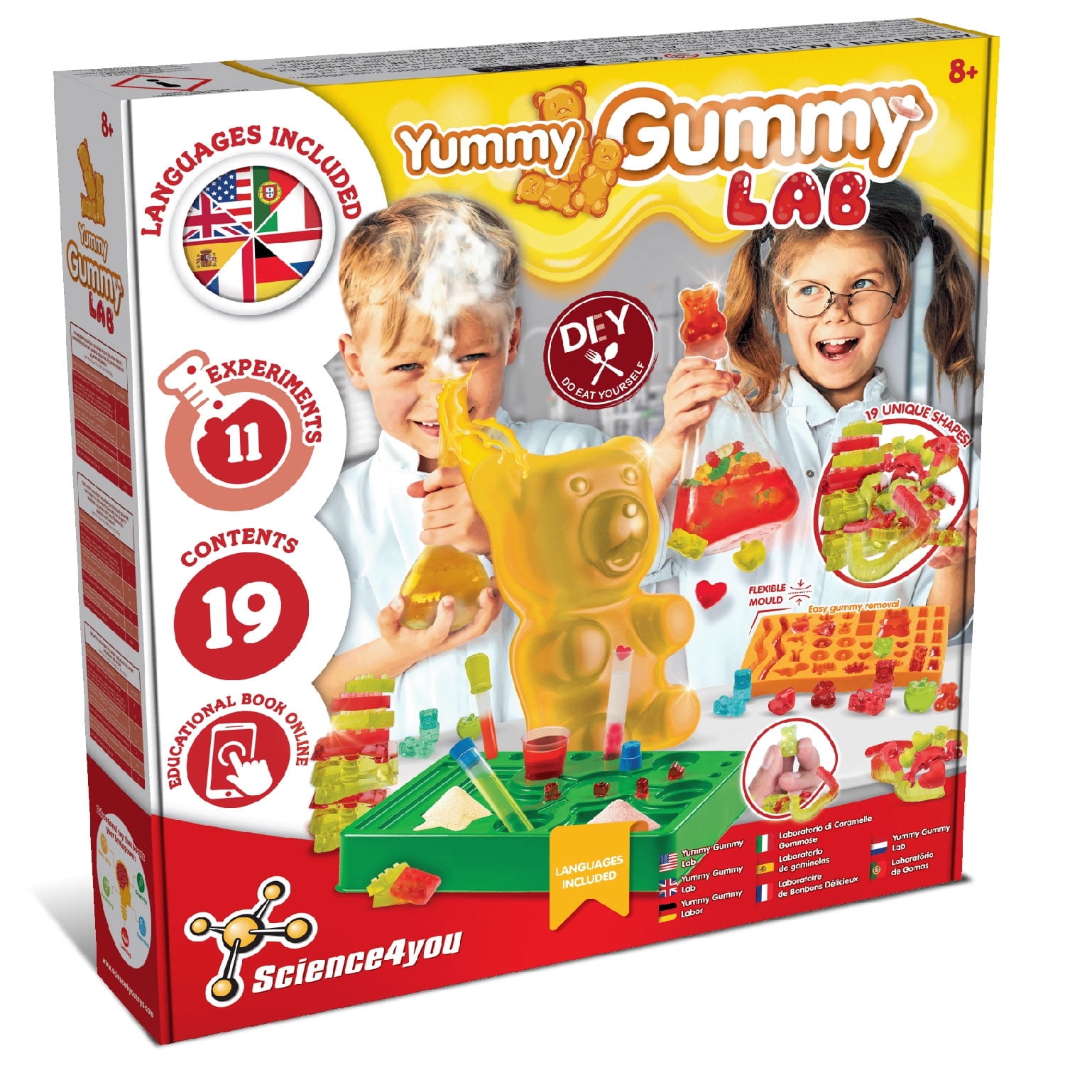 Science4you Gummy Sweets Lab – Candy Making Kit to Make Your own Sweets for Kids & Gummies in 19 Different Shapes Including Giant Bear Gummies - Sweet Gift Box for Kids Age 8 9 10 11+