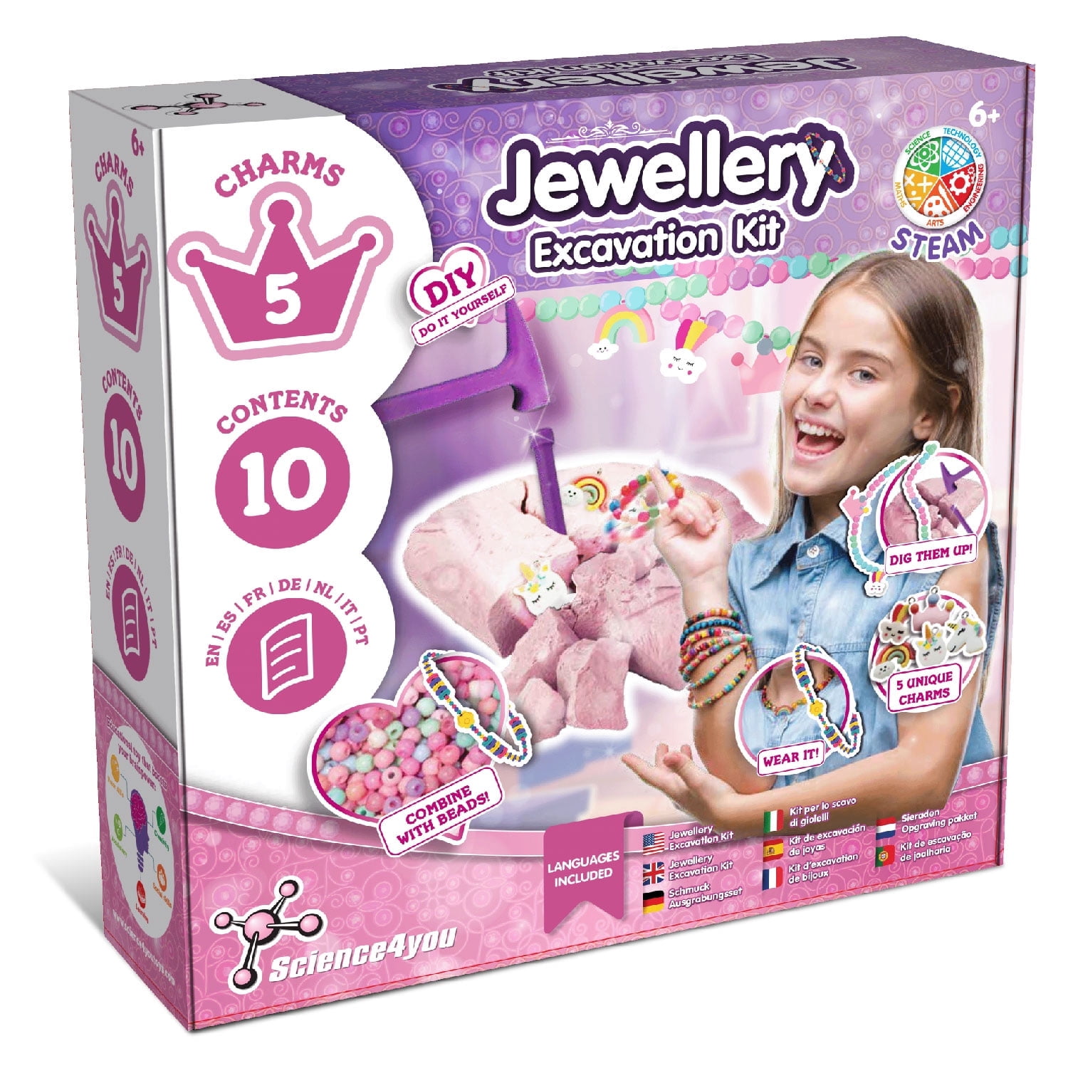 Science4you Jewellery Excavation Kit for Kids – Discover All the Incredible Beads, Arts and Crafts Kit to Make Your Own Friendship Bracelet, Bead Bracelet Set Gift for Girls and Boys Age 6 7 8 9+