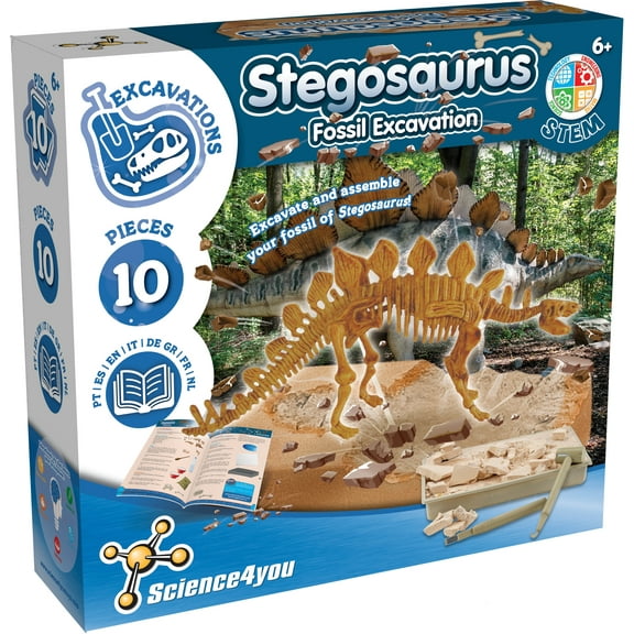 Science4you - Stegosaurus Fossil Digging Kit for Kids +6 - Excavate and assemble 10 Stegosaurus Fossiles - Ideal Dinosaur Excavation Kit Toy, Archeology and Paleontology Sets for Kids Age 6+