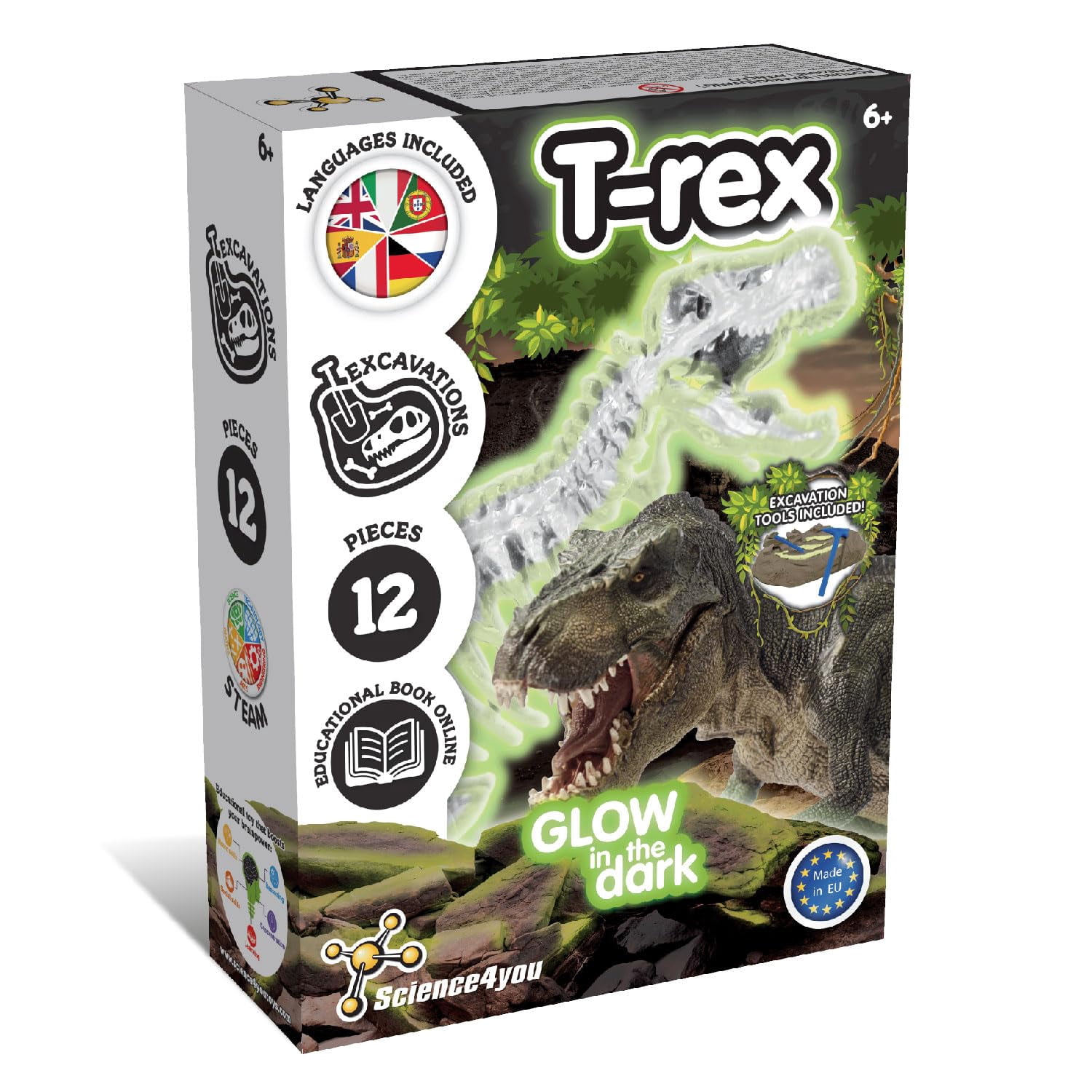 Science4you T-Rex Fossil Digging TSF6 Kit for Kids +6 Dinosaur Fossil ...