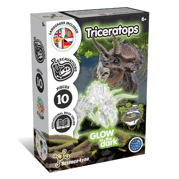 Science4you Triceratops Fossil Digging Kit for Kids - Excavate and Assemble 10 Glow-in-The-Dark Dinosaur Fossils, Dinosaur Toys for Kids, Dino Games, Dino Gifts for Girls & Boys Age 5 6 7+ Year Old