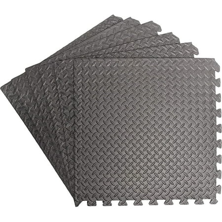 24 Square feet / 6 Interlocking Foam Tiles Thick Exercise Mat - Soft Supportive Cushion for Exercising or Gym Equipment Floor Protection, Non-Skid Texture & Water Resistant, Gray Color
