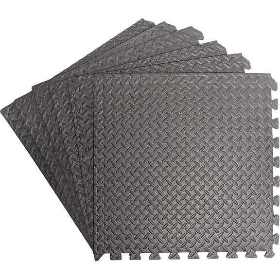 24 Square feet / 6 Interlocking Foam Tiles Thick Exercise Mat - Soft Supportive Cushion for Exercising or Gym Equipment Floor Protection, Non-Skid Texture & Water Resistant, Gray Color