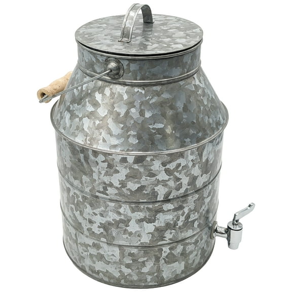 2 Gallon Beverage Dispenser with Spout for Pouring, Carry Handle, & Lid - Sturdy Galvanized Steel, Ideal for Parties, Weddings, Indoor or Outdoor, Silver Color (12" Tall, 9" Wide)