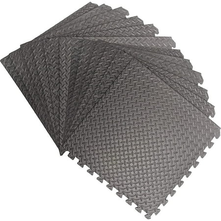 48 Square Feet / 12 Interlocking Foam Tiles Thick Exercise Mat - Soft Supportive Cushion for Exercising or Gym Equipment Floor Protection, Non-Skid Texture & Water Resistant, Gray Color