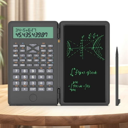 Scientific Calculator with Erasable Writing Board,10-digit LCD Display Foldable Desk Calculator, 2 Line Physics Calculator for School Students, Financial, Office, Business, Engineering