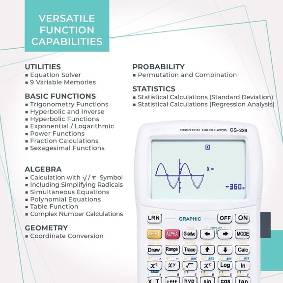Scientific Calculator with Graphic Functions - Multiple Modes with Intuitive Interface - Perfect for Students of Beginner and Advanced Courses, High School or College