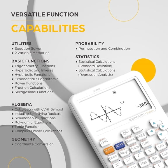 Scientific Calculator with Graphing Functions, Multiple Modes, 360 Functions, Large Screen, Intuitive Interface for Beginners, High School & Advanced Courses, TS-259